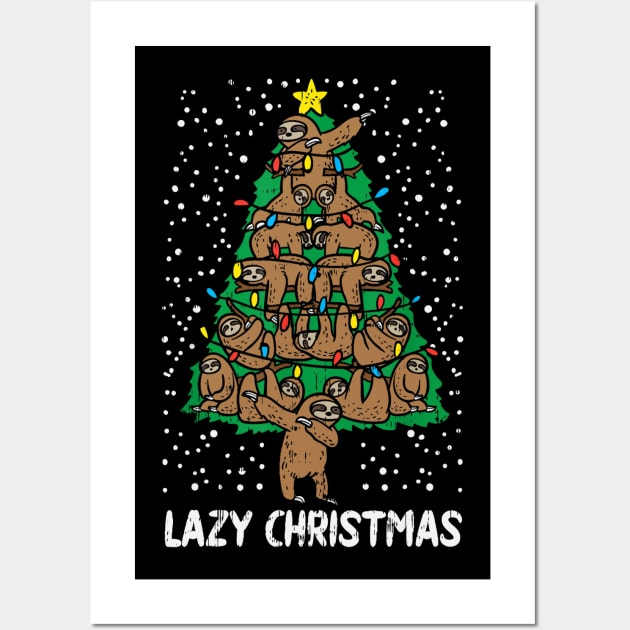 Lazy Christmas Sloth Christmas Tree Lazy Xmas Gift Wall Art by BadDesignCo